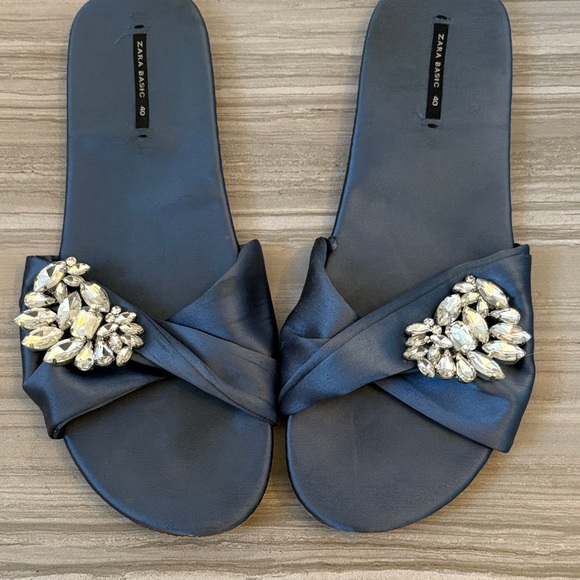 Zara Women's Blue Satin Sandals with Crystal Embellishments - Picture 1 of 10